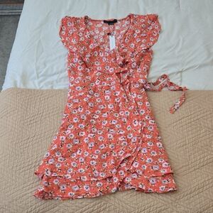 NWT Sanctuary Floral Wrap Flutter Sleeve Mini Dress